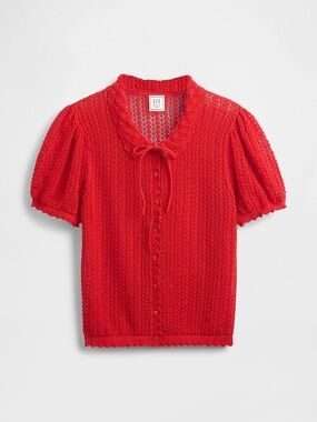 Gap X Doen Linen Blend Pointelle Short Sleeve Cardigan